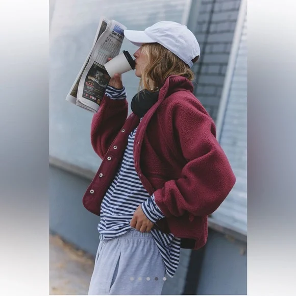 NWT FP Movement X Hatch Hit The Slopes Fleece Jacket, Deep Maroon - Picture 5 of 16